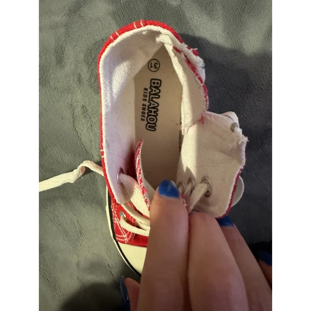 Balahou Kids Red Canvas High Top Sneakers Side Zip Casual Shoes EU 31